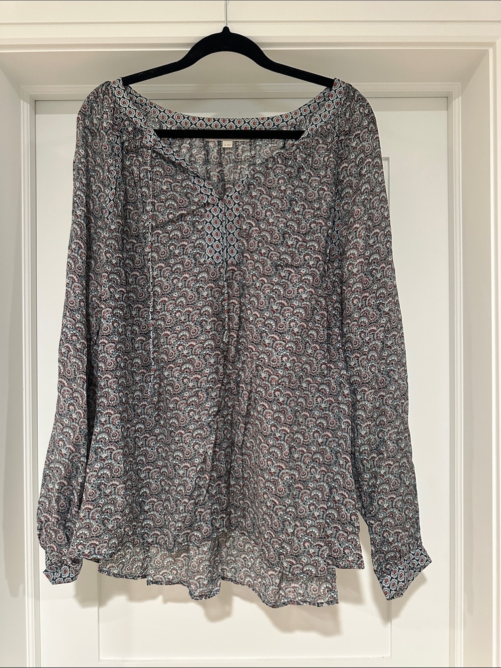 LOFT Long-Sleeve Printed Peasant Tunic - Blue, White, Pink